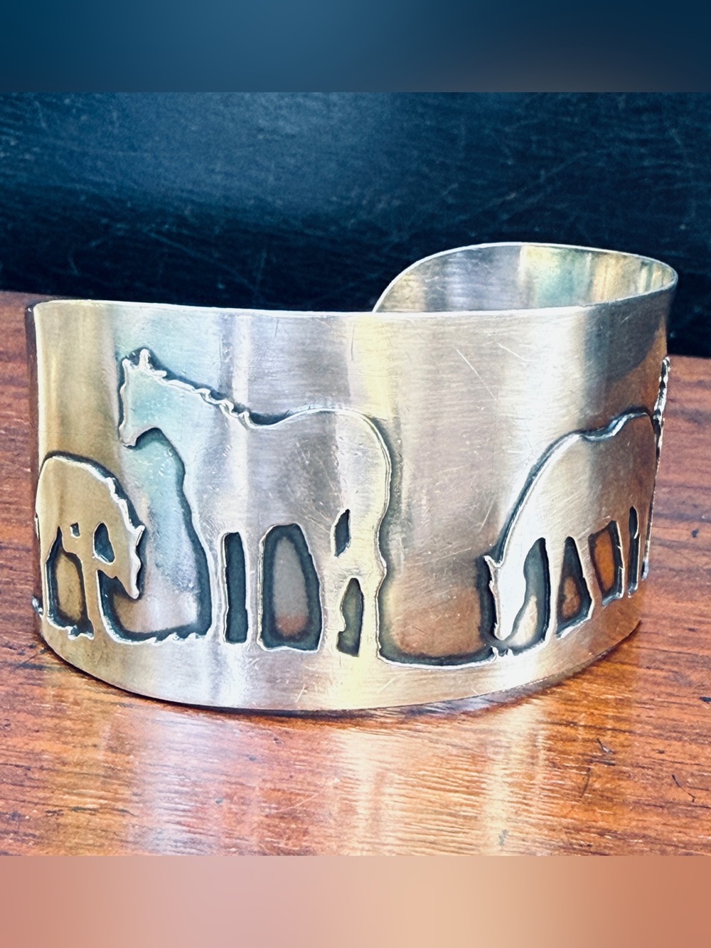 Vintage Sterling Silver Southwestern Horse Motif Cuff Bracelet